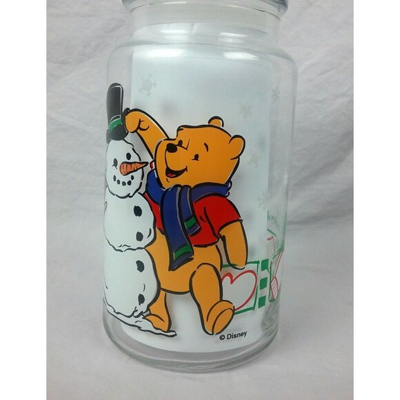 Winnie The Pooh Glass Jar With Lid Featuring Snowman & Piglet Winter Candy - Picture 4 of 7